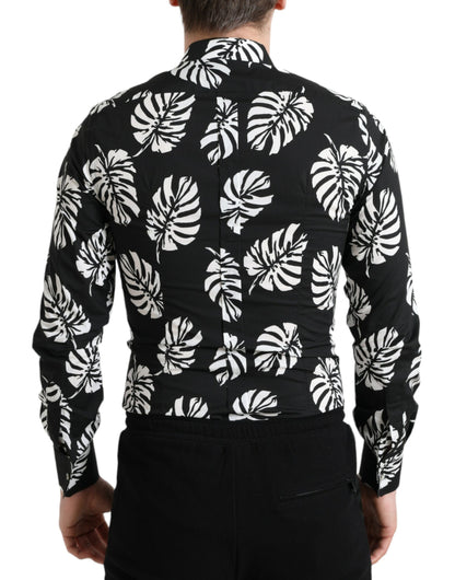 Dolce & Gabbana Black Leaf Cotton Men Formal GOLD Dress Shirt by Dolce & Gabbana