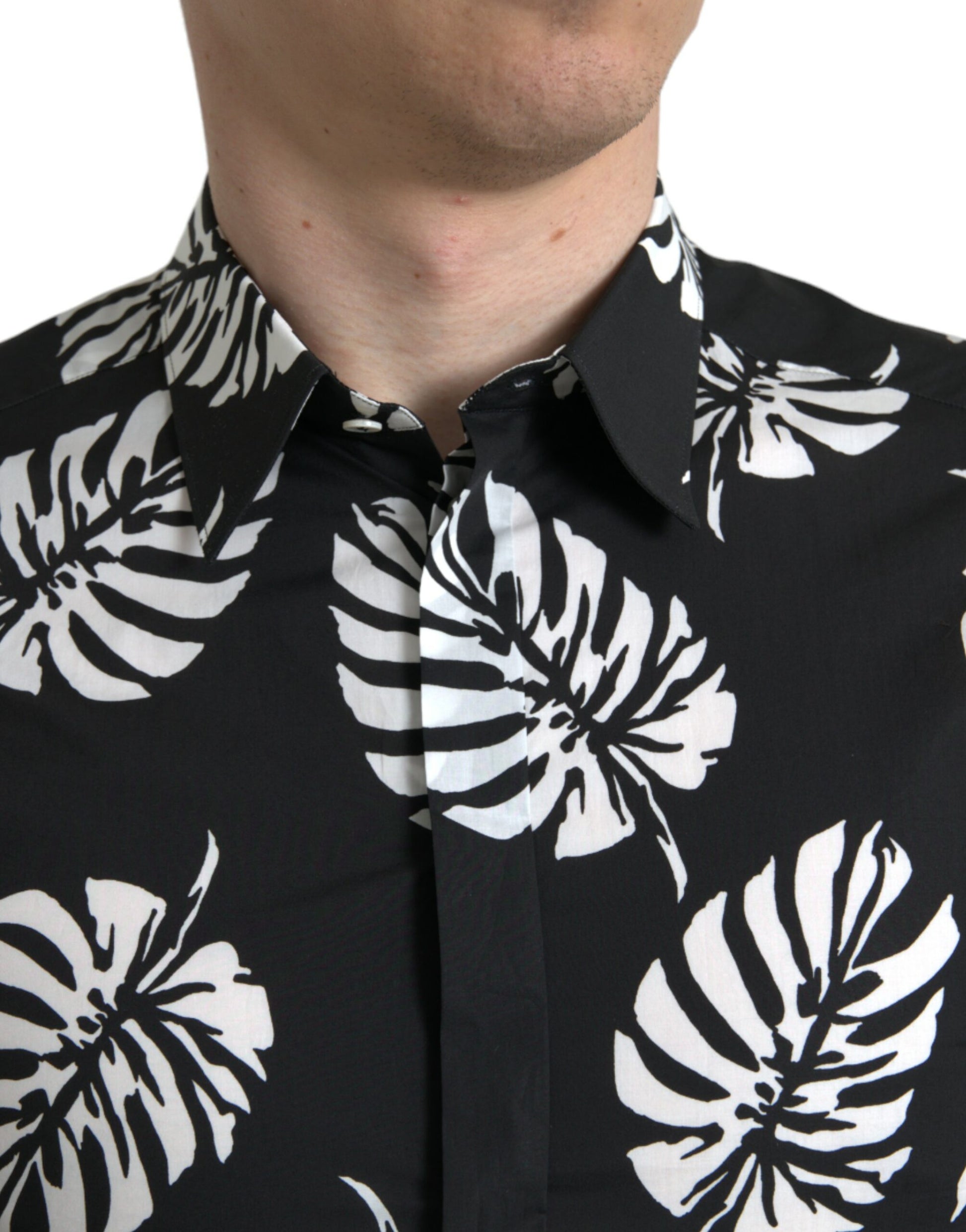 Dolce & Gabbana Black Leaf Cotton Men Formal GOLD Dress Shirt by Dolce & Gabbana