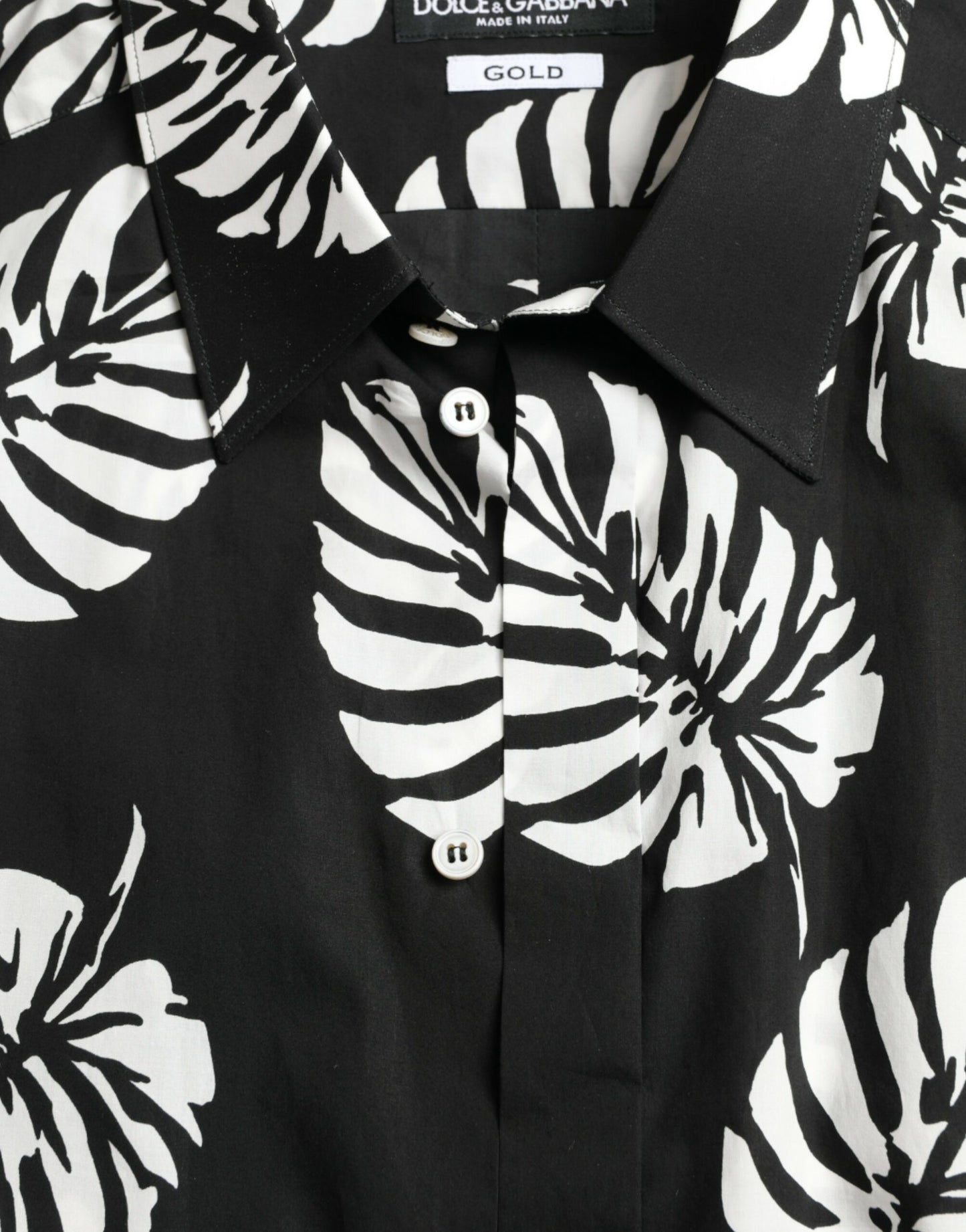 Dolce & Gabbana Black Leaf Cotton Men Formal GOLD Dress Shirt by Dolce & Gabbana