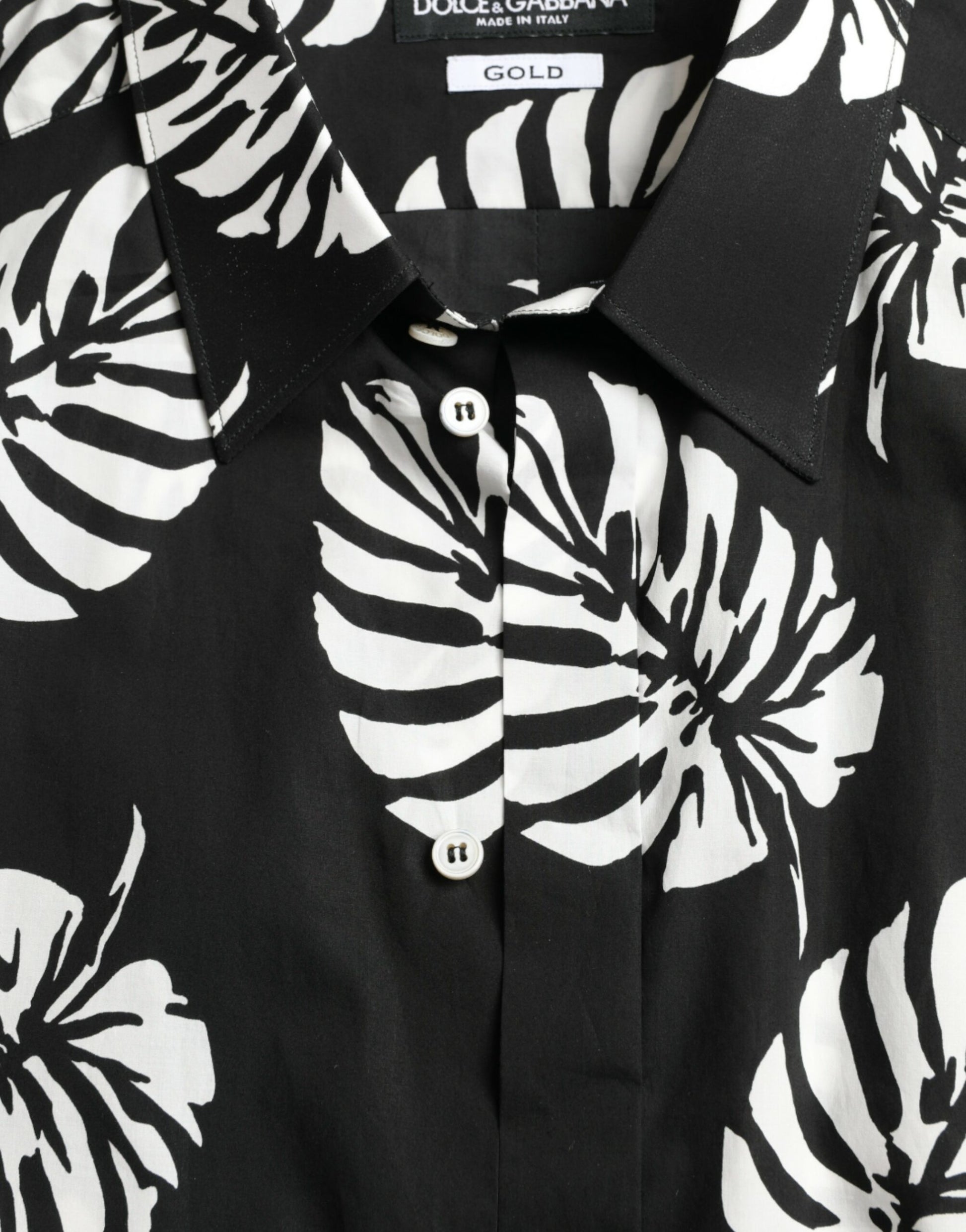 Dolce & Gabbana Black Leaf Cotton Men Formal GOLD Dress Shirt by Dolce & Gabbana