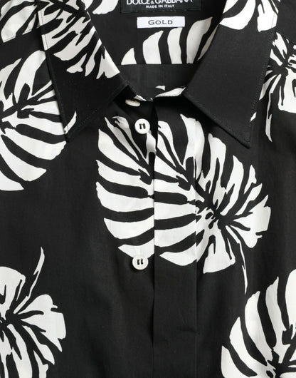 Dolce & Gabbana Black Leaf Cotton Men Formal GOLD Dress Shirt by Dolce & Gabbana