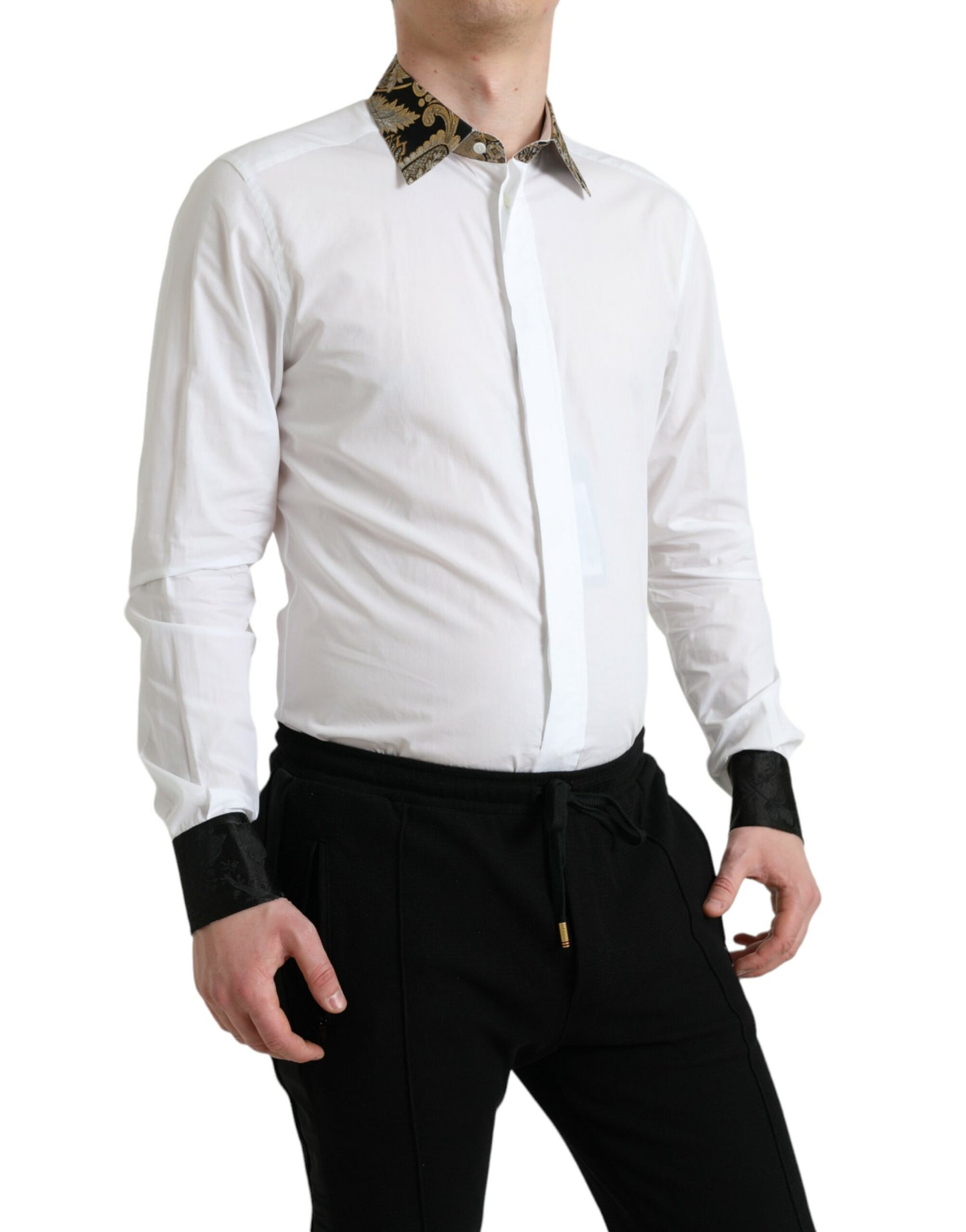 Dolce & Gabbana White Cotton Jacquard Formal GOLD Dress Shirt by Dolce & Gabbana