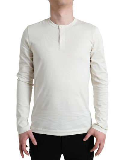 Dolce & Gabbana Off White Cotton Henley Pullover Sweater by Dolce & Gabbana