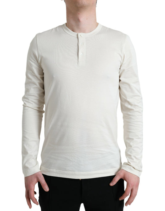 Dolce & Gabbana Off White Cotton Henley Pullover Sweater by Dolce & Gabbana