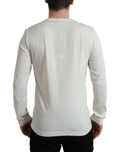 Dolce & Gabbana Off White Cotton Henley Pullover Sweater by Dolce & Gabbana