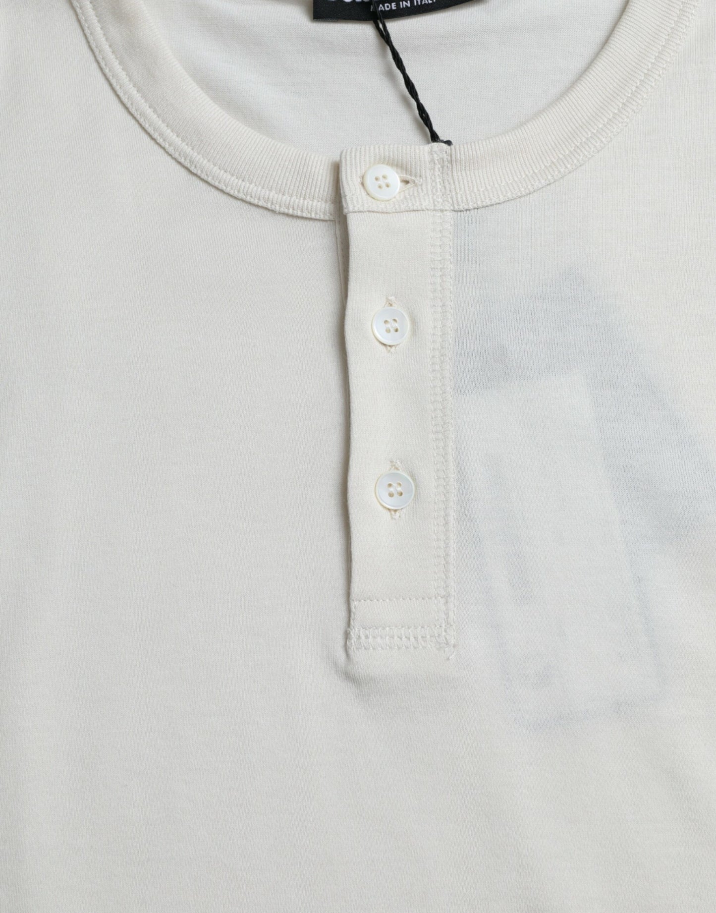 Dolce & Gabbana Off White Cotton Henley Pullover Sweater by Dolce & Gabbana