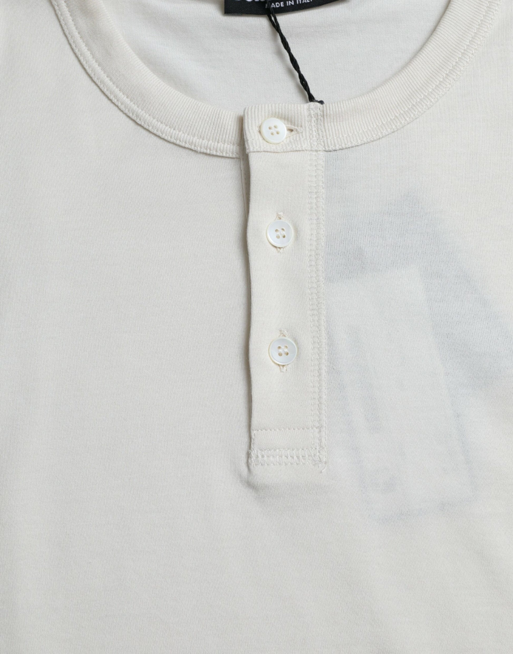 Dolce & Gabbana Off White Cotton Henley Pullover Sweater by Dolce & Gabbana