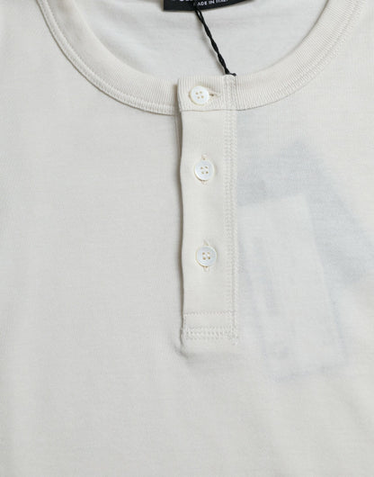 Dolce & Gabbana Off White Cotton Henley Pullover Sweater by Dolce & Gabbana