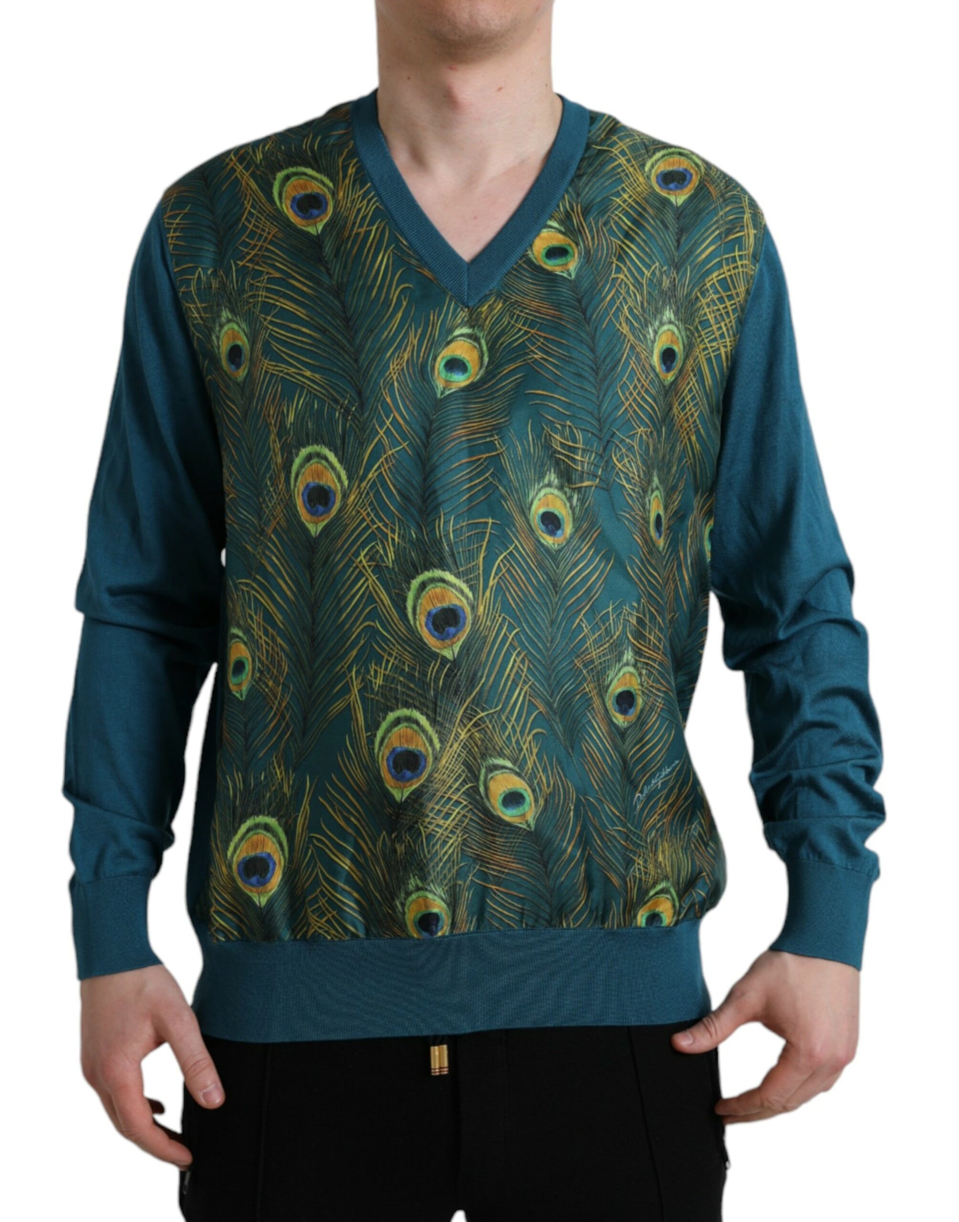 Dolce & Gabbana Green Peacock Feather Pullover Sweater by Dolce & Gabbana
