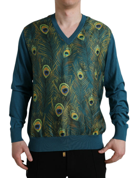 Dolce & Gabbana Green Peacock Feather Pullover Sweater by Dolce & Gabbana