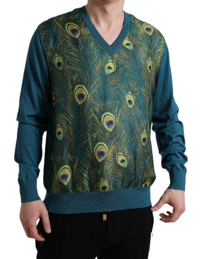 Dolce & Gabbana Green Peacock Feather Pullover Sweater by Dolce & Gabbana