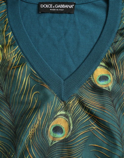 Dolce & Gabbana Green Peacock Feather Pullover Sweater by Dolce & Gabbana