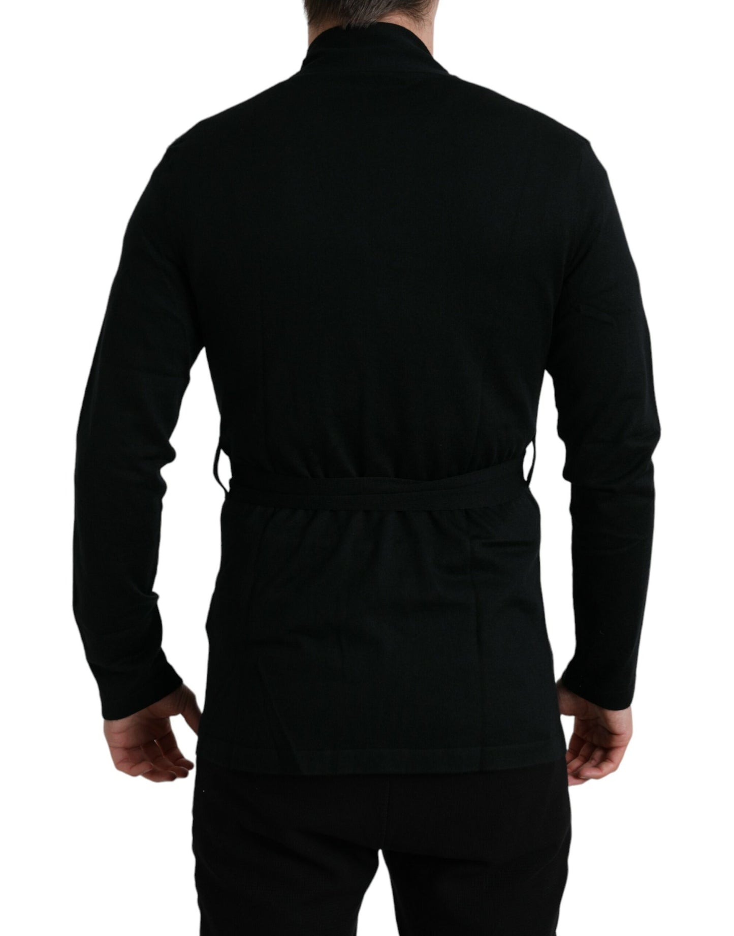 Dolce &amp; Gabbana Black Cashmere Long Sleeves Belted Wrap Robe