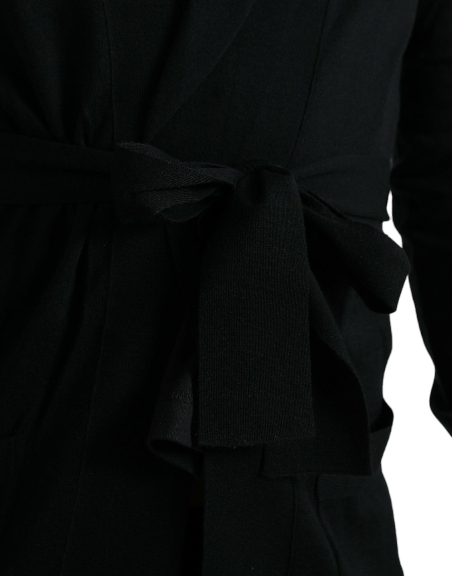 Dolce &amp; Gabbana Black Cashmere Long Sleeves Belted Wrap Robe