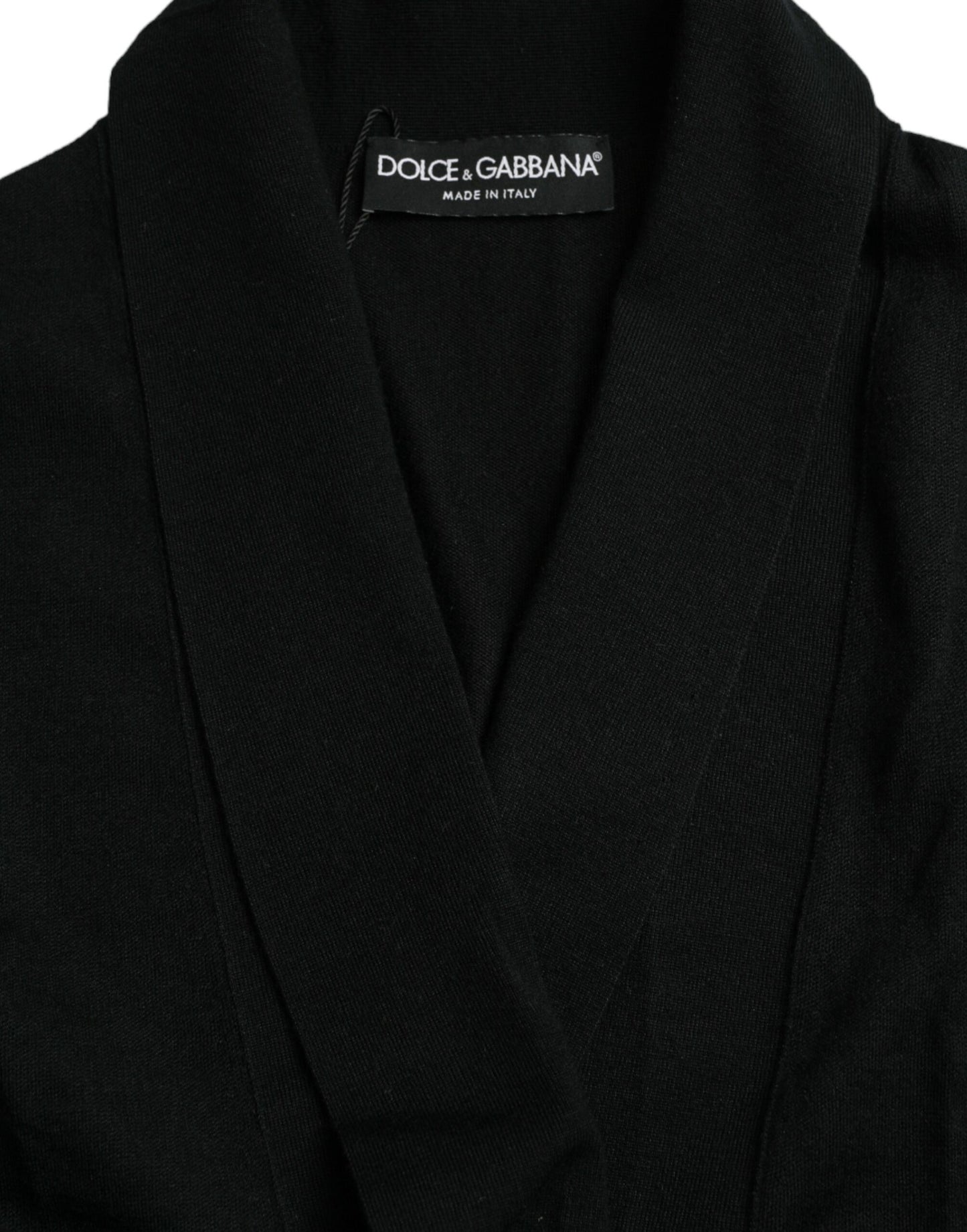 Dolce &amp; Gabbana Black Cashmere Long Sleeves Belted Wrap Robe