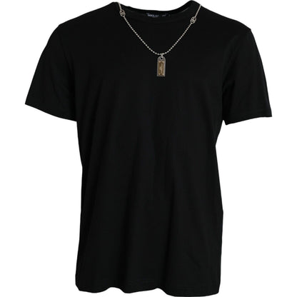 Dolce & Gabbana Black Silver Chain Short Sleeve T-shirt by Dolce & Gabbana