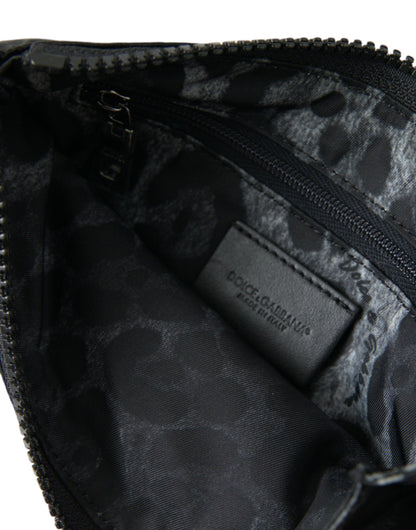 Pochette élégante en nylon et cuir Dolce &amp; Gabbana, noire