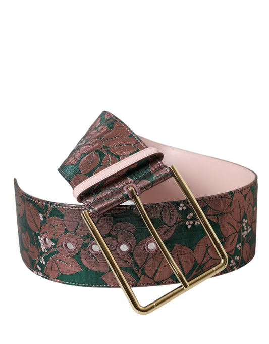 Dolce &amp; Gabbana Multicolor Floral Jacquard Lurex Gold Buckle Belt