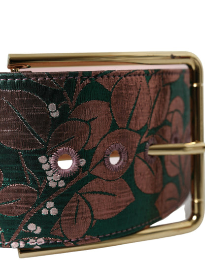 Dolce &amp; Gabbana Multicolor Floral Jacquard Lurex Gold Buckle Belt
