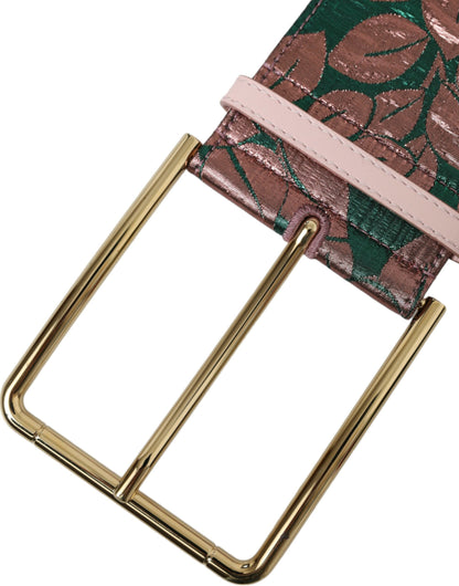 Dolce &amp; Gabbana Multicolor Floral Jacquard Lurex Gold Buckle Belt