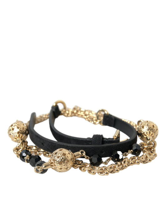 Dolce &amp; Gabbana Black Suede Gold Chain Crystal Waist Belt