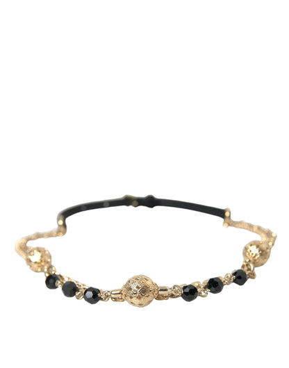 Dolce &amp; Gabbana Black Suede Gold Chain Crystal Waist Belt