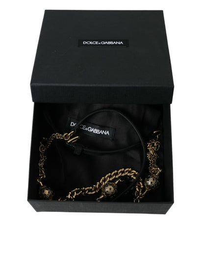 Dolce &amp; Gabbana Black Suede Gold Chain Crystal Waist Belt