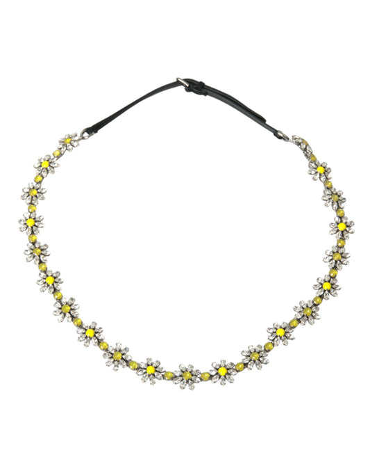 Dolce &amp; Gabbana Black Daisy Crystal Dauphine Waist Belt
