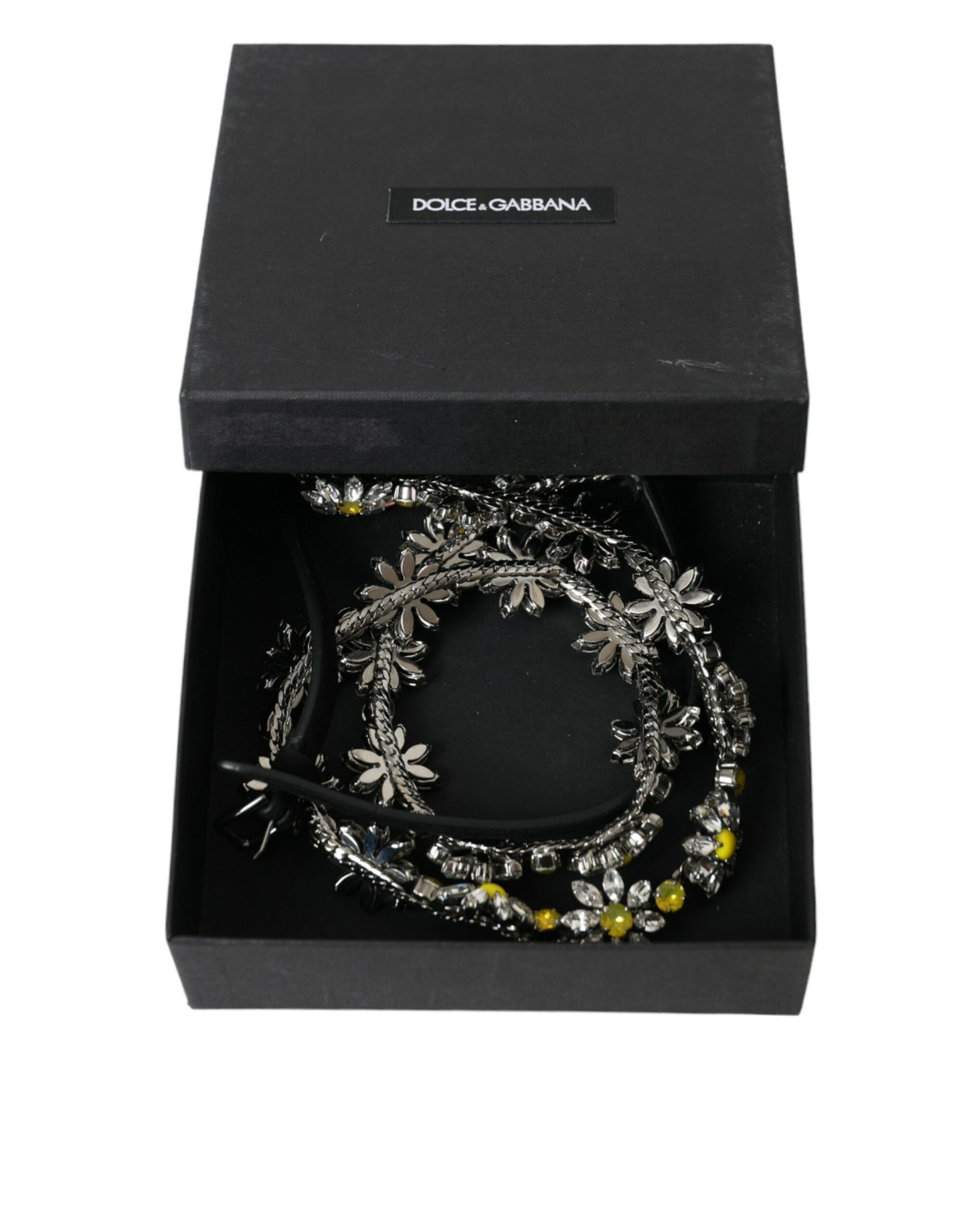Dolce &amp; Gabbana Black Daisy Crystal Dauphine Waist Belt