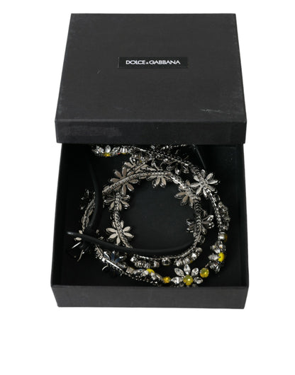 Dolce &amp; Gabbana Black Daisy Crystal Dauphine Waist Belt