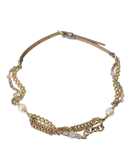 Dolce &amp; Gabbana Blue Braided Gold Brass Chain Waist Belt