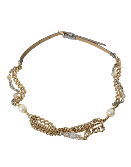 Dolce &amp; Gabbana Blue Braided Gold Brass Chain Waist Belt