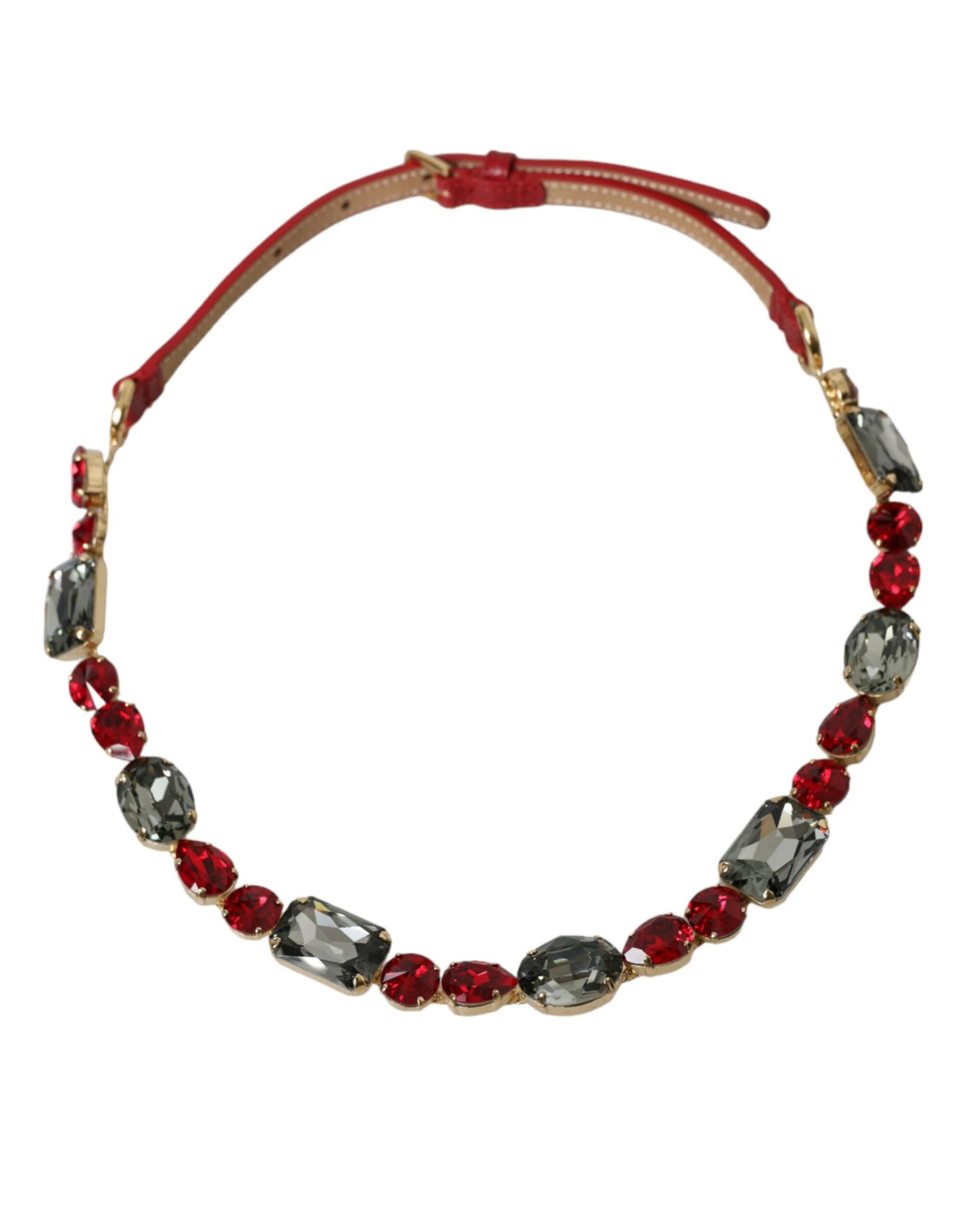 Dolce &amp; Gabbana Red Leather Crystal Chain Waist Belt