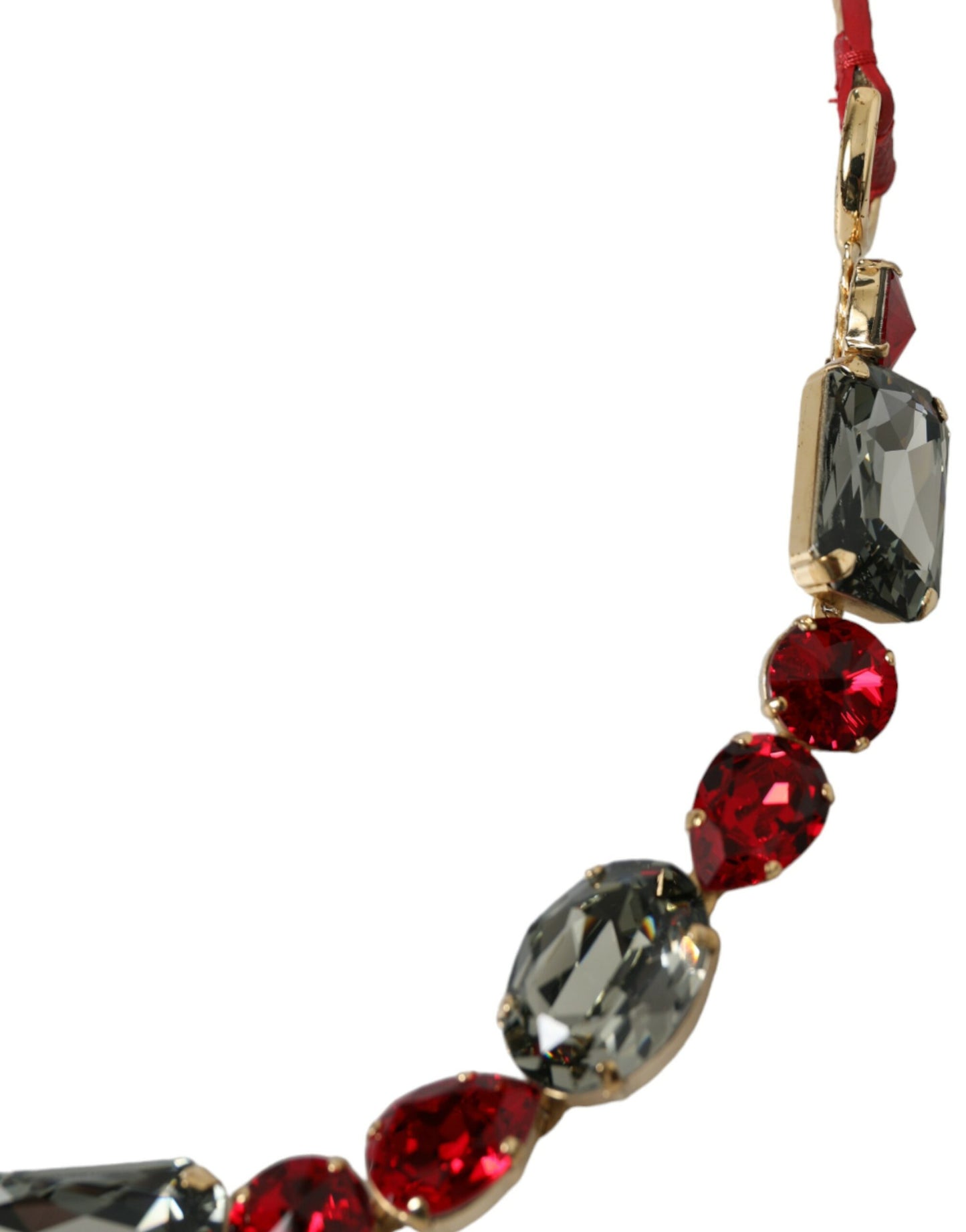 Dolce &amp; Gabbana Red Leather Crystal Chain Waist Belt