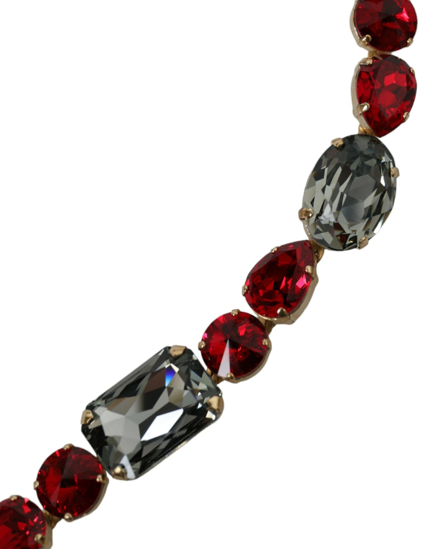 Dolce &amp; Gabbana Red Leather Crystal Chain Waist Belt