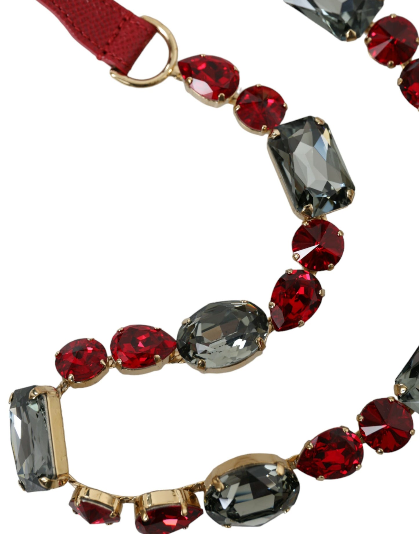 Dolce &amp; Gabbana Red Leather Crystal Chain Waist Belt