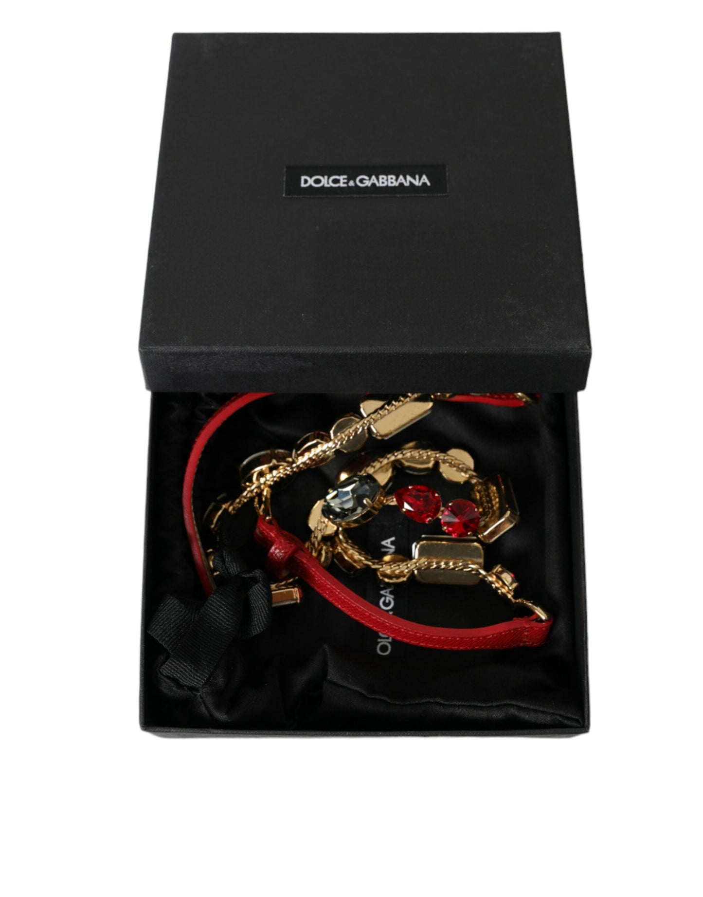 Dolce &amp; Gabbana Red Leather Crystal Chain Waist Belt