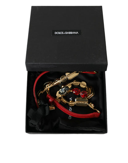 Dolce &amp; Gabbana Red Leather Crystal Chain Waist Belt