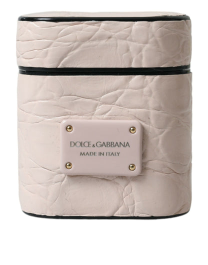Étui élégant en cuir rose clair pour Airpods Dolce &amp; Gabbana