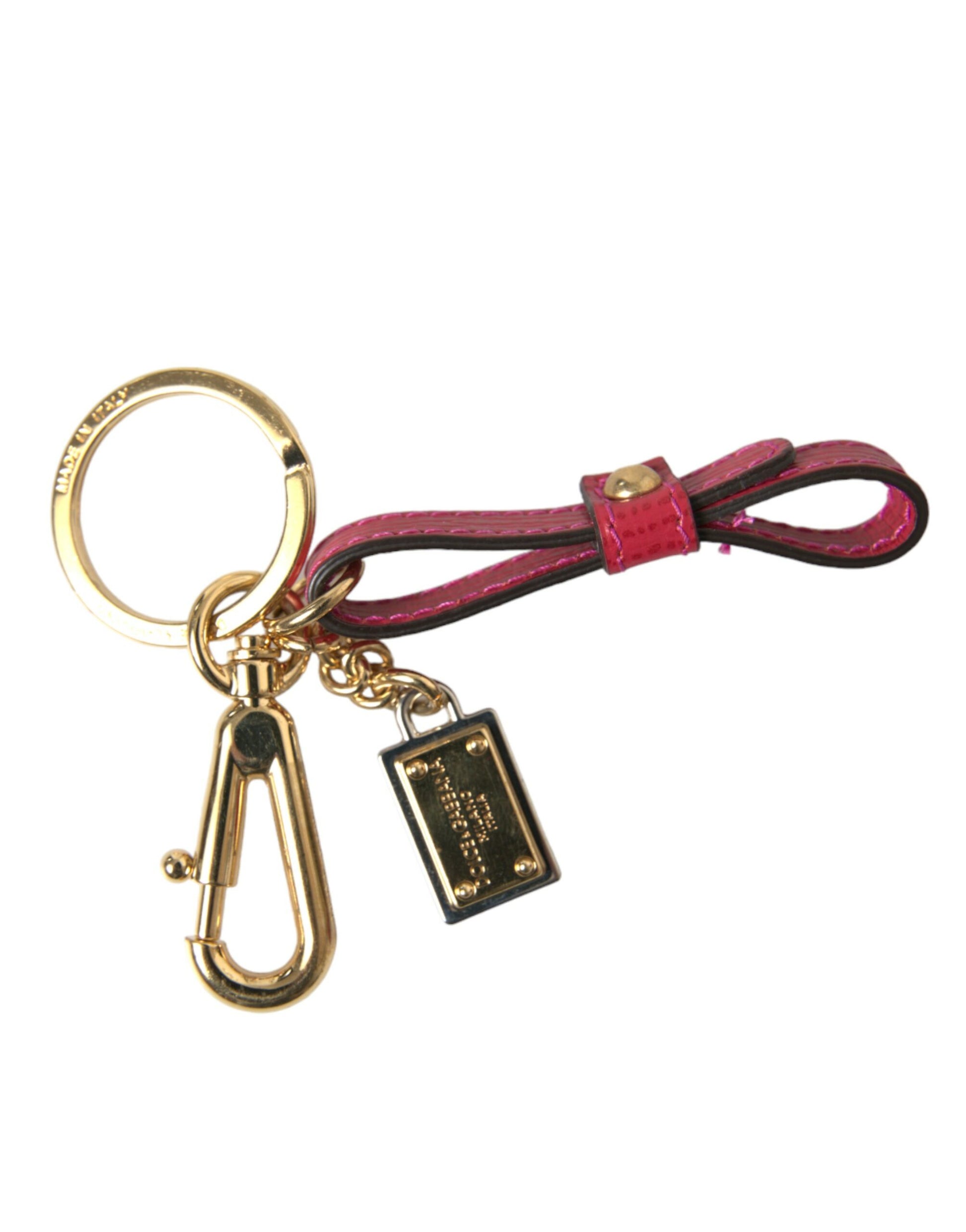 Dolce & Gabbana Red Calf Leather Gold Metal Logo Plaque Keyring Keychain by Dolce & Gabbana
