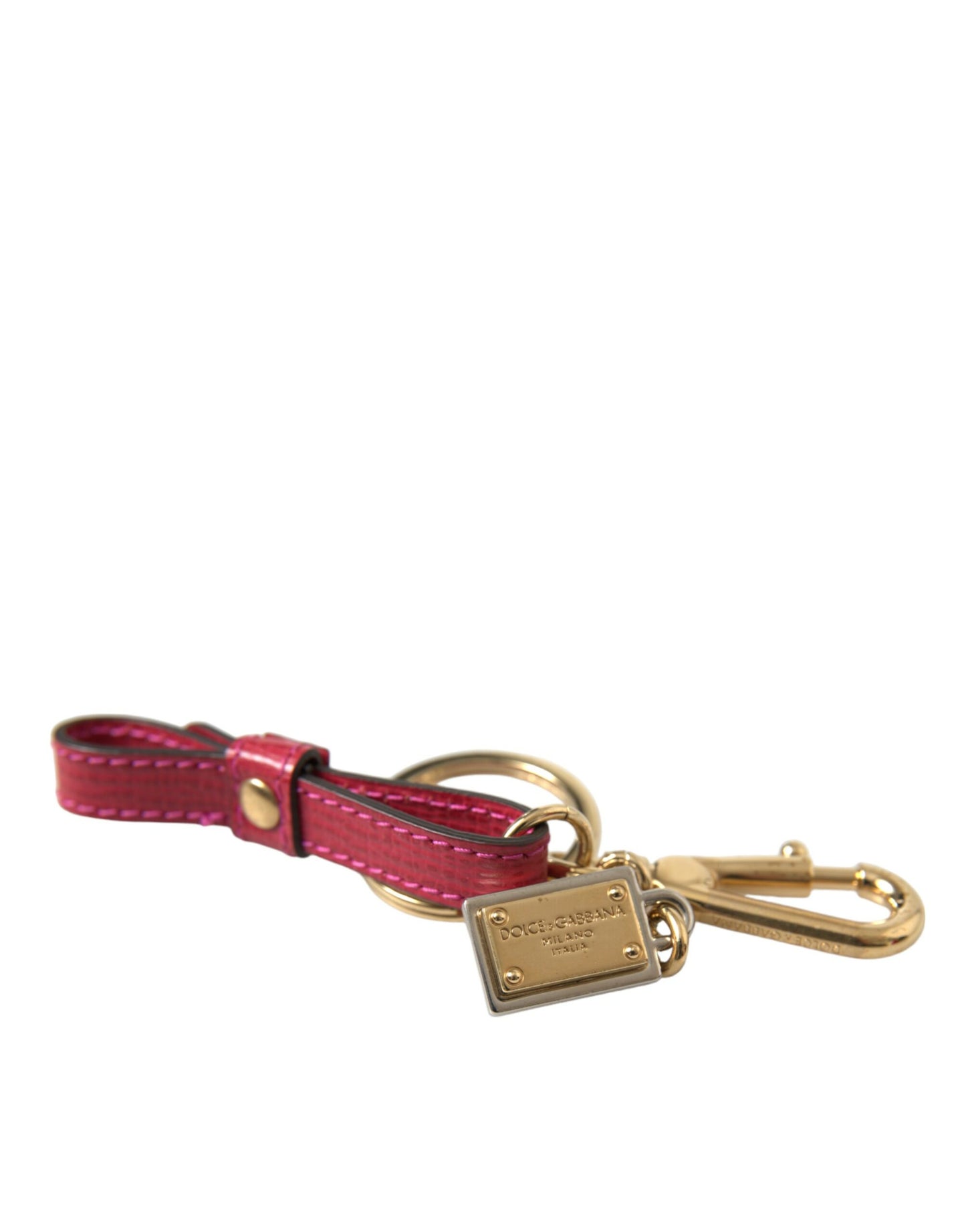 Dolce & Gabbana Red Calf Leather Gold Metal Logo Plaque Keyring Keychain by Dolce & Gabbana
