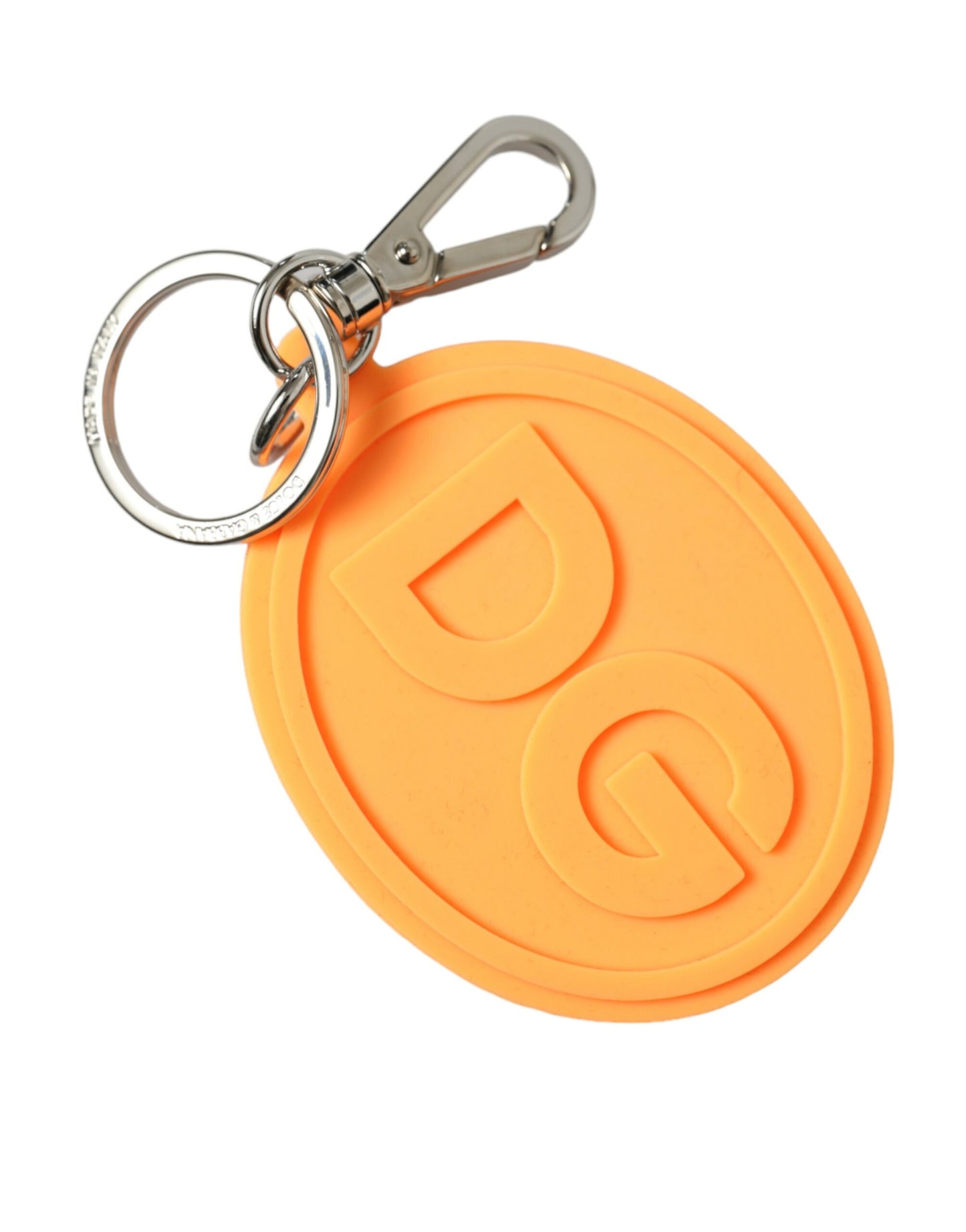 Dolce & Gabbana Orange Rubber DG Logo Silver Brass Metal Keyring Keychain by Dolce & Gabbana