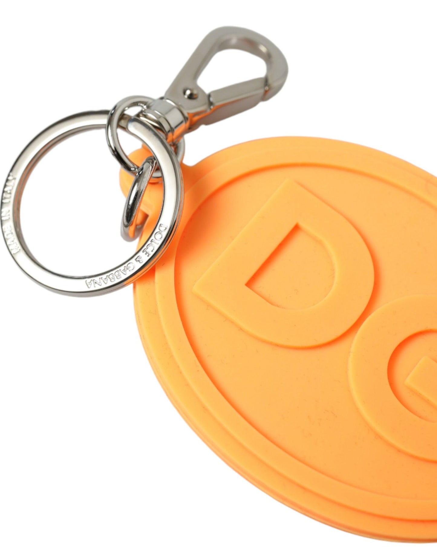 Dolce & Gabbana Orange Rubber DG Logo Silver Brass Metal Keyring Keychain by Dolce & Gabbana