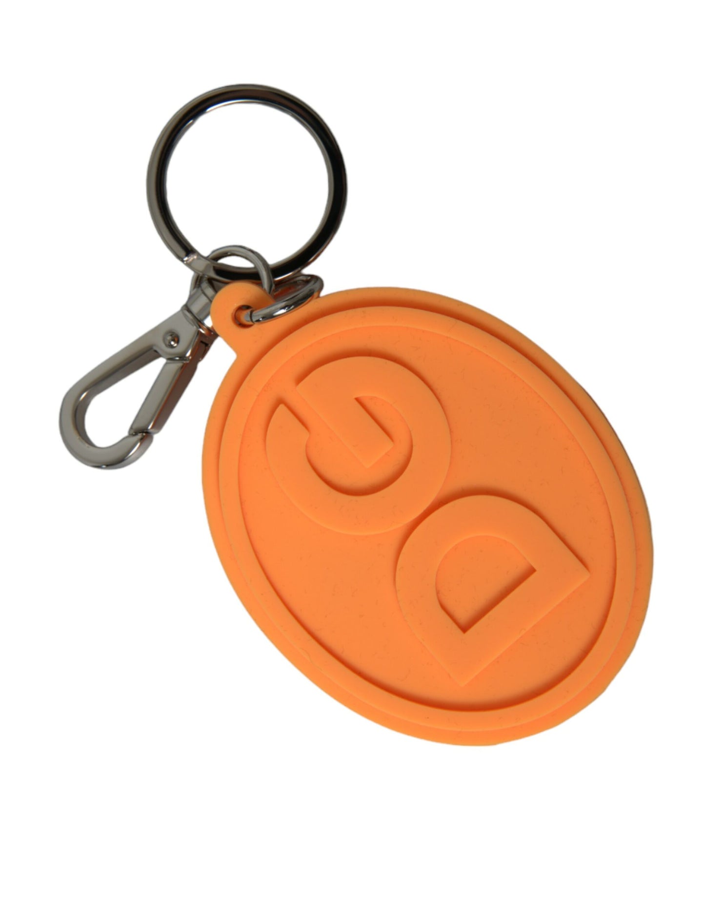 Dolce & Gabbana Orange Rubber DG Logo Silver Brass Metal Keyring Keychain by Dolce & Gabbana