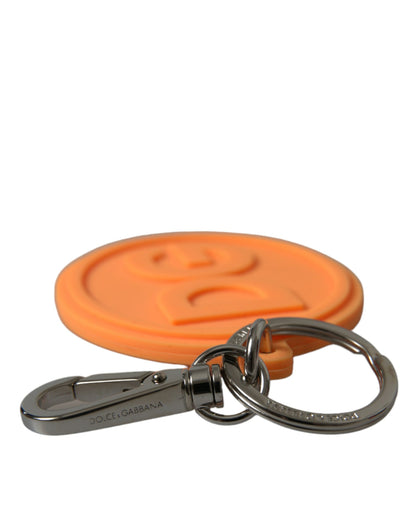 Dolce & Gabbana Orange Rubber DG Logo Silver Brass Metal Keyring Keychain by Dolce & Gabbana