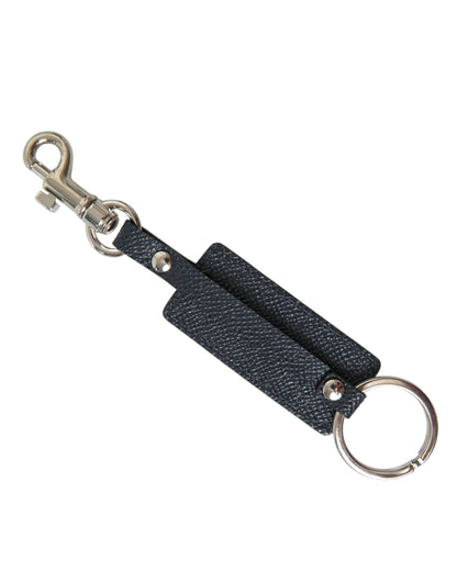 Dolce & Gabbana Black Calf Leather DG Logo Silver Brass Keyring Keychain by Dolce & Gabbana
