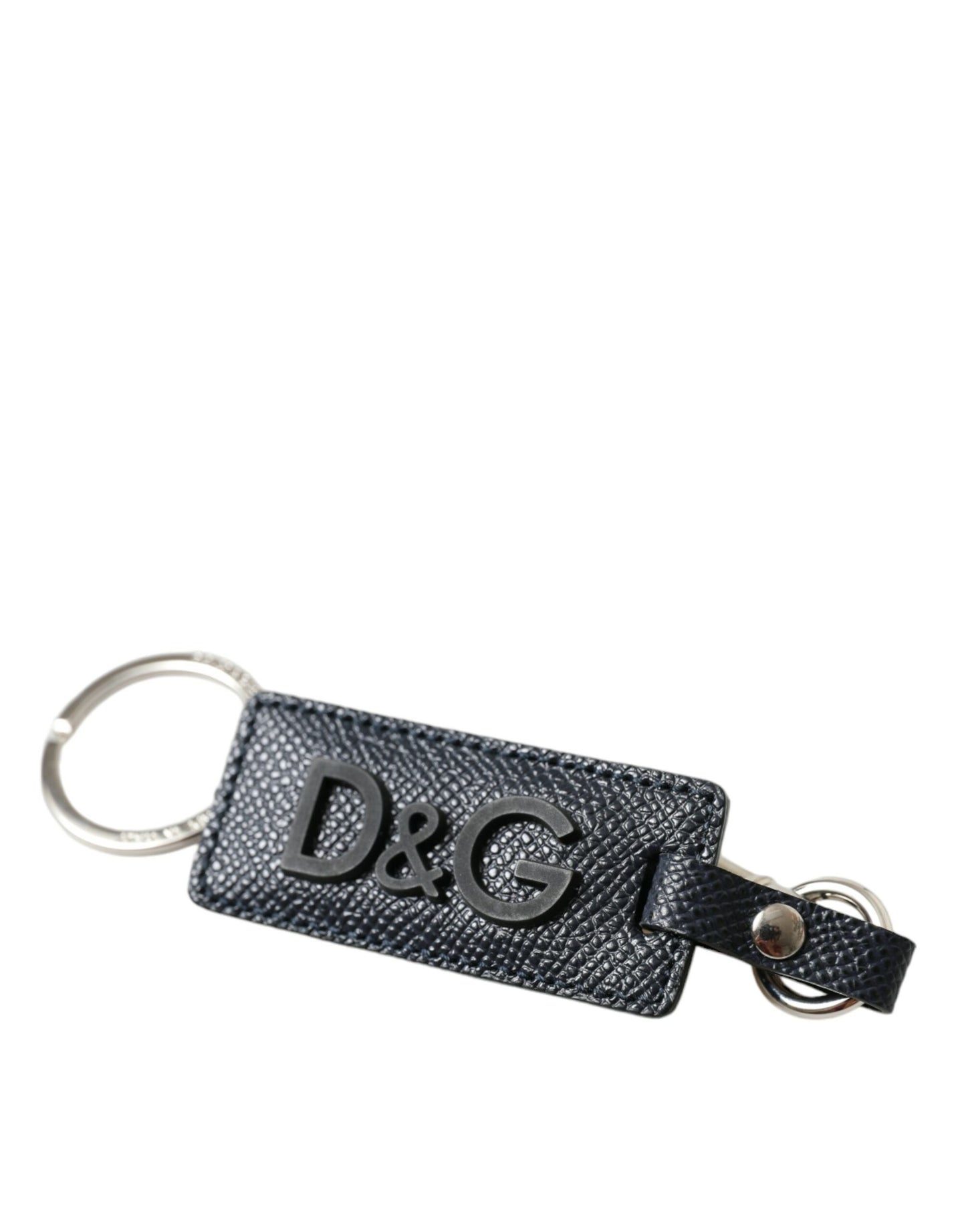 Dolce & Gabbana Black Calf Leather DG Logo Silver Brass Keyring Keychain by Dolce & Gabbana