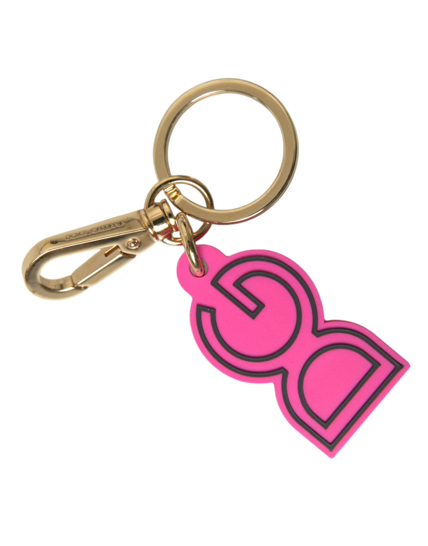 Dolce &amp; Gabbana Pink Rubber Gold Tone Metal DG Logo Keyring Keychain