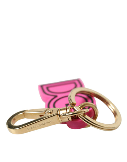 Dolce &amp; Gabbana Pink Rubber Gold Tone Metal DG Logo Keyring Keychain