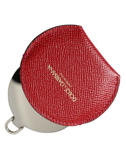 Dolce &amp; Gabbana Red Calfskin Leather Round Logo Hand Mirror Holder